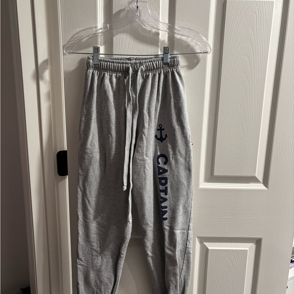 Gray Elastic Waistband Joggers with Text Detail